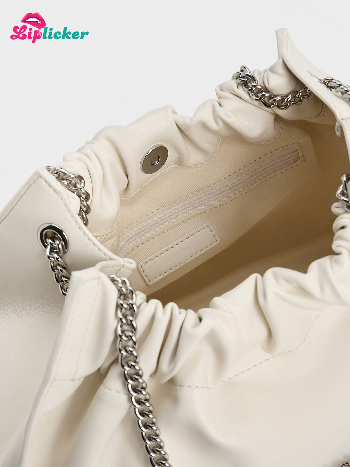 LIPLICKER™- Cyrus Slouchy Chain-Handle Bag - Cream